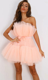 Puffy Light Pink Strapless Satin Bow ...